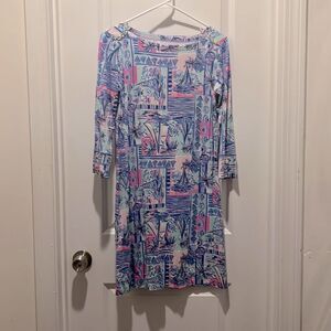 Lily Pulitzer Long Sleeved Blue and Pink Dress with Sail Boats size small